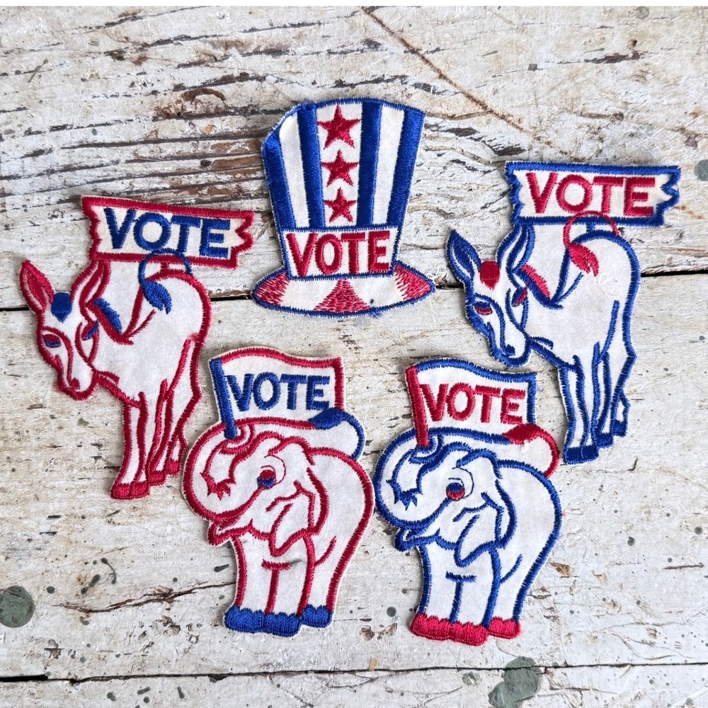 Vintage Political Vote Patches Set Elephant Donkey Uncle Sam Patriotic